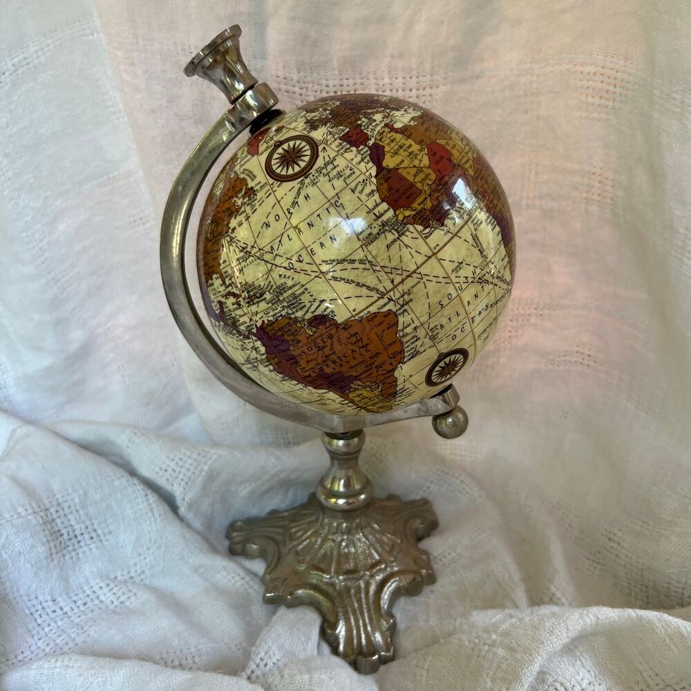 Decorative World Globe Antique Style Map Metal Stand Library Office Desk Decor